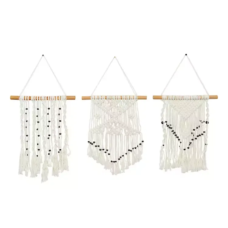 Wall Plaques-Kirklands Home Tasseled Macrame Wall Hangings, Set of 3 White