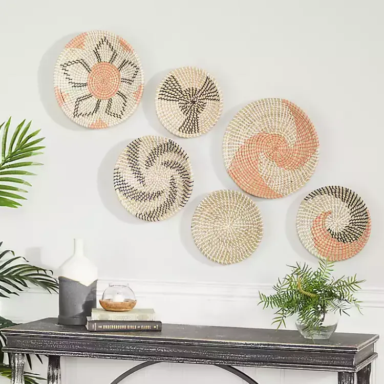 Wall Plaques-Kirklands Home Multi Seagrass Round 6-pc. Wall Plaque Set Tan