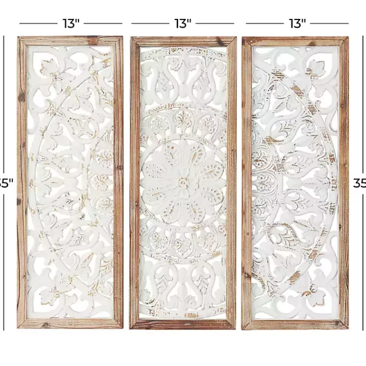 Wall Plaques-Kirklands Home Distressed White Floral Wall Plaques, Set of 3