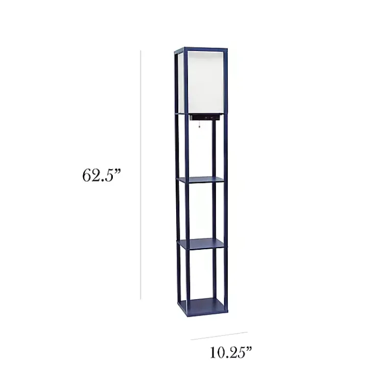 Floor Lamps-Kirklands Home Navy Etagere Shelf Charging Floor Lamp Blue
