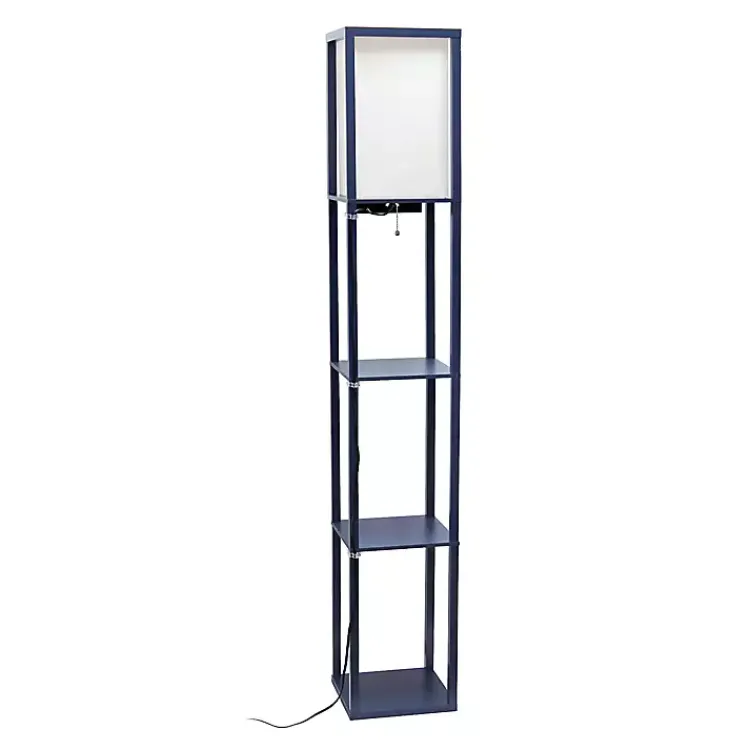 Floor Lamps-Kirklands Home Navy Etagere Shelf Charging Floor Lamp Blue