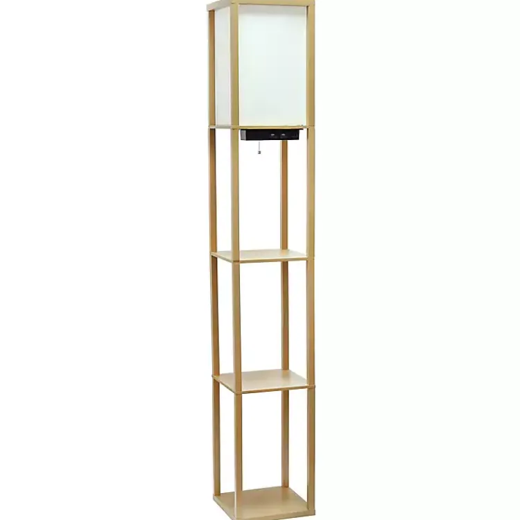 Floor Lamps-Kirklands Home Etagere Shelf Charging Floor Lamp Tan