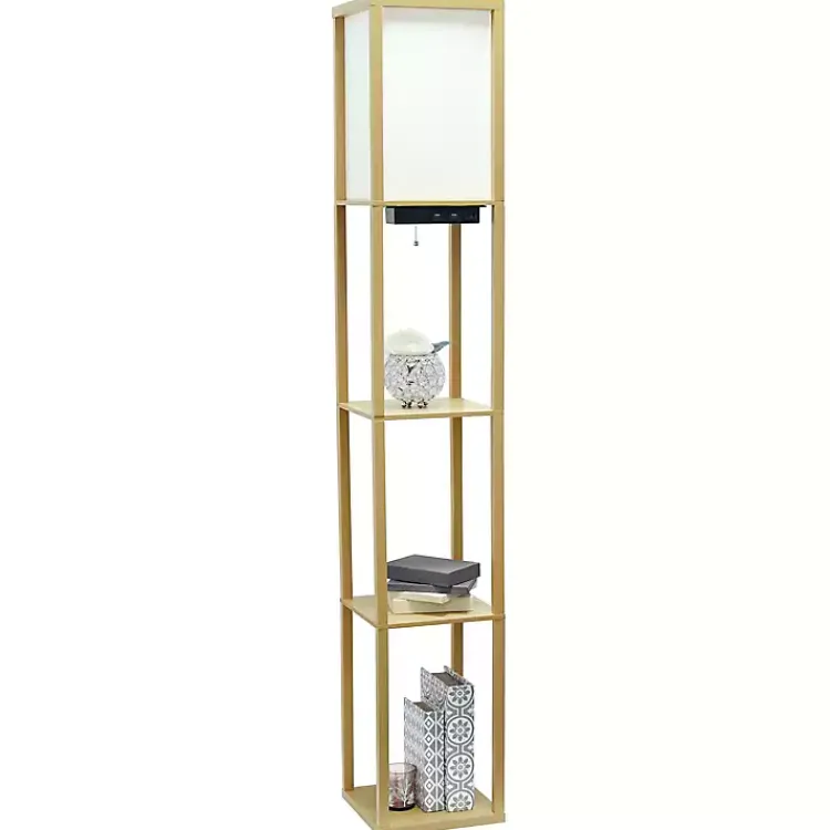 Floor Lamps-Kirklands Home Etagere Shelf Charging Floor Lamp Tan