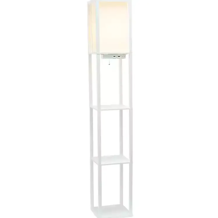 Floor Lamps-Kirklands Home Etagere Shelf Charging Floor Lamp White