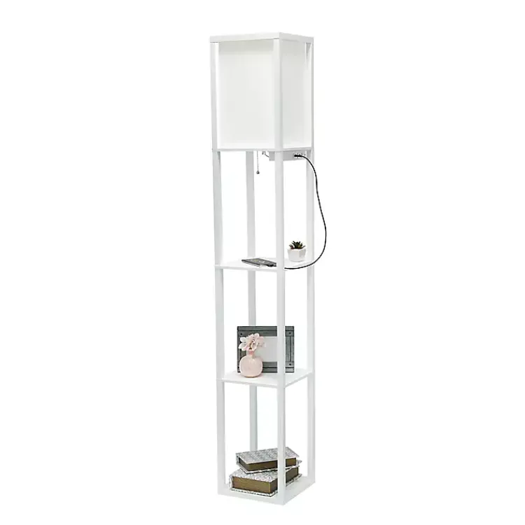 Floor Lamps-Kirklands Home Etagere Shelf Charging Floor Lamp White