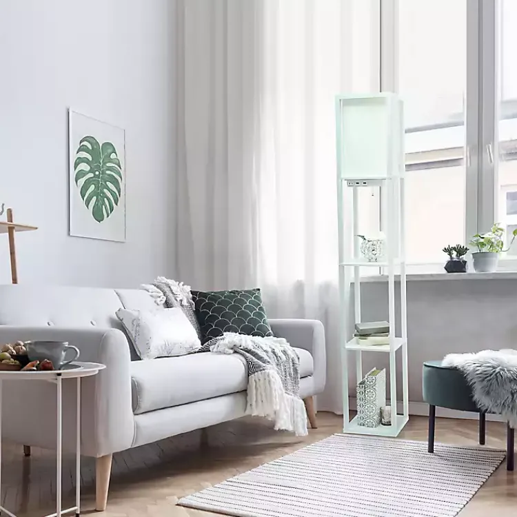 Floor Lamps-Kirklands Home Etagere Shelf Charging Floor Lamp White