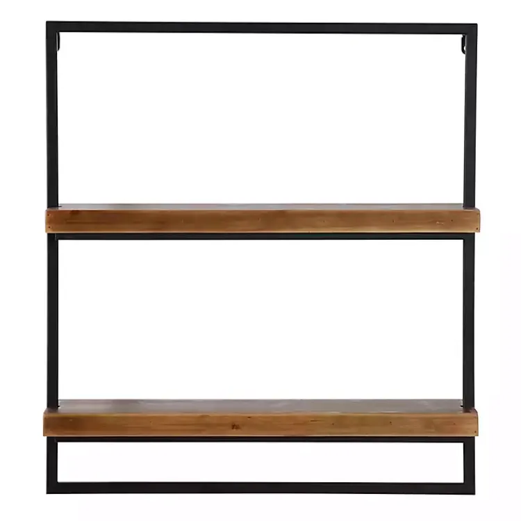 Shelves-Kirklands Home Brown Wood Black Metal Frame Wall Shelves