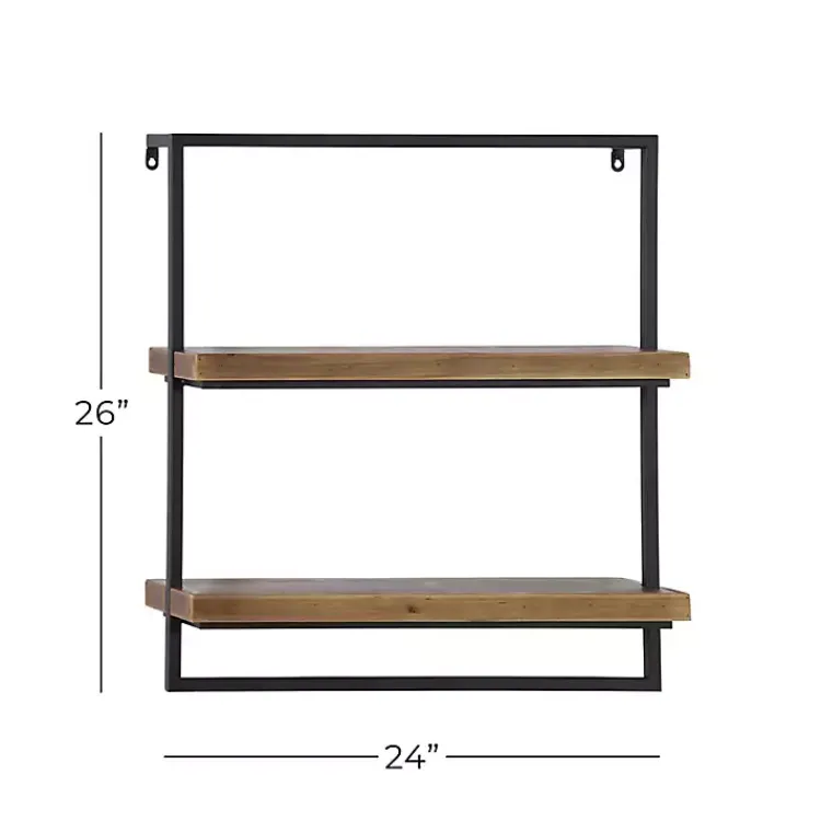 Shelves-Kirklands Home Brown Wood Black Metal Frame Wall Shelves