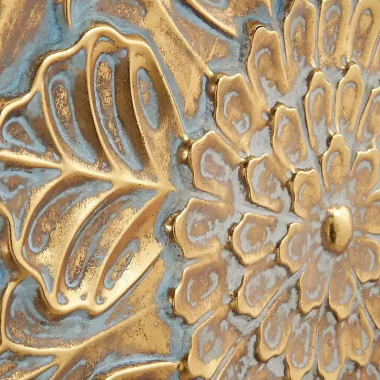 Wall Plaques-Kirklands Home Metal Floral Embossed Wall Sculpture Gold