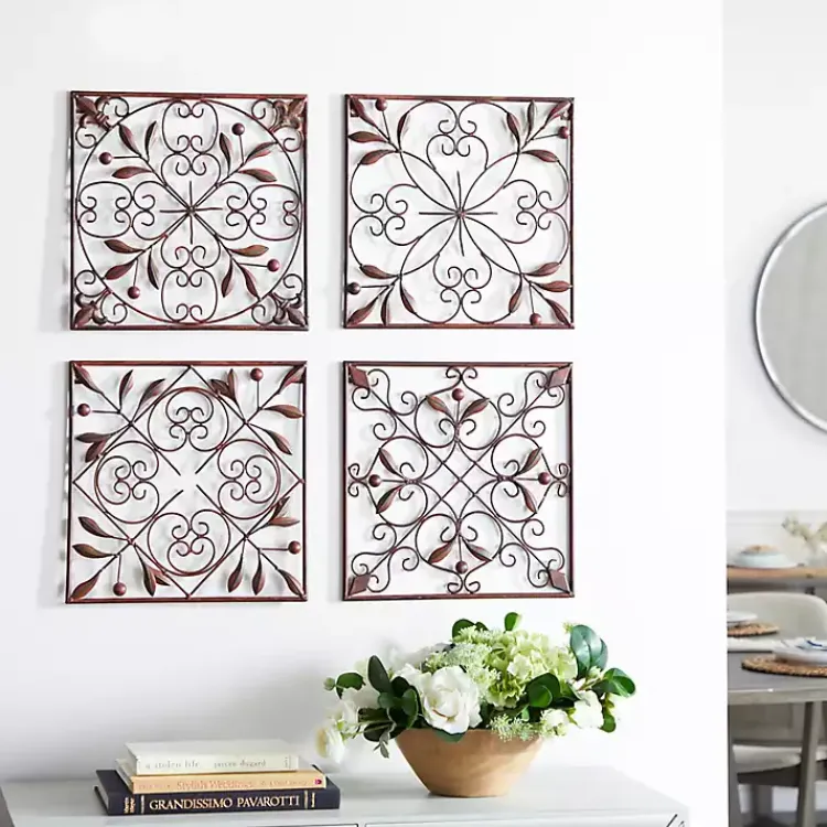 Wall Plaques-Kirklands Home Bronze Scrollwork 4-pc. Panel Wall Art Brown