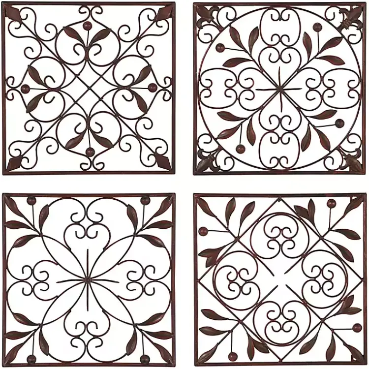 Wall Plaques-Kirklands Home Bronze Scrollwork 4-pc. Panel Wall Art Brown