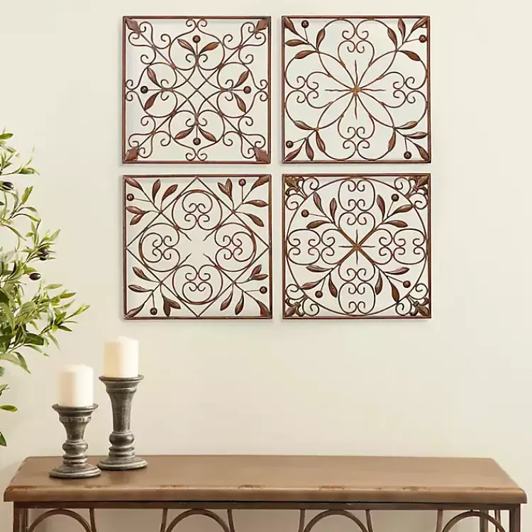 Wall Plaques-Kirklands Home Bronze Scrollwork 4-pc. Panel Wall Art Brown