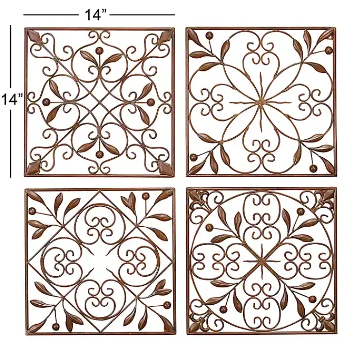 Wall Plaques-Kirklands Home Bronze Scrollwork 4-pc. Panel Wall Art Brown