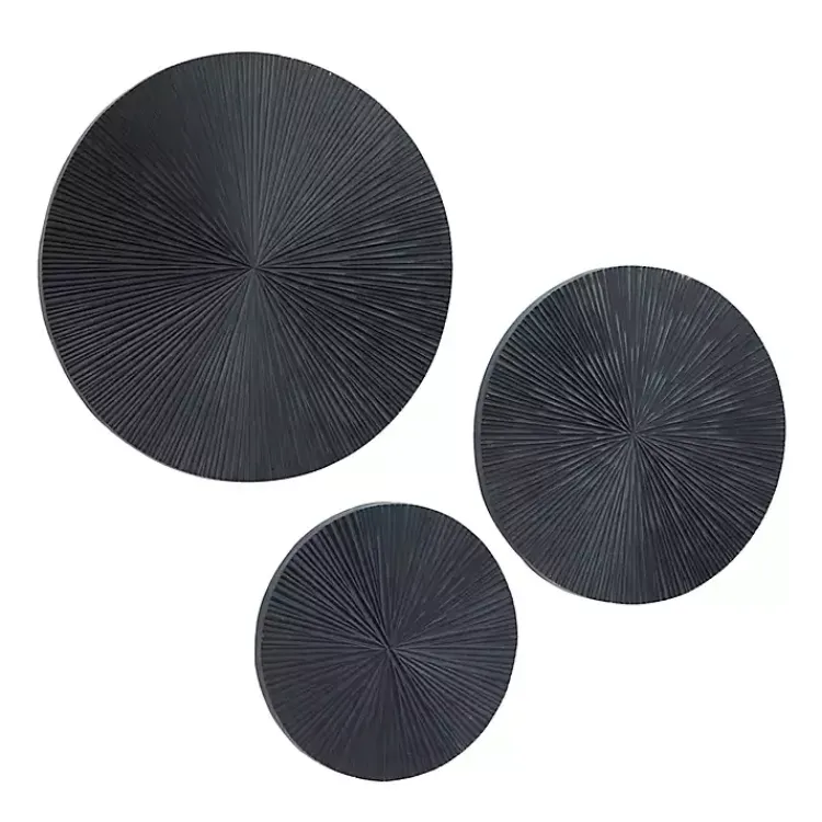 Wall Plaques-Kirklands Home Matte Ribbed Sunburst Wall Plates, Set of 3 Black