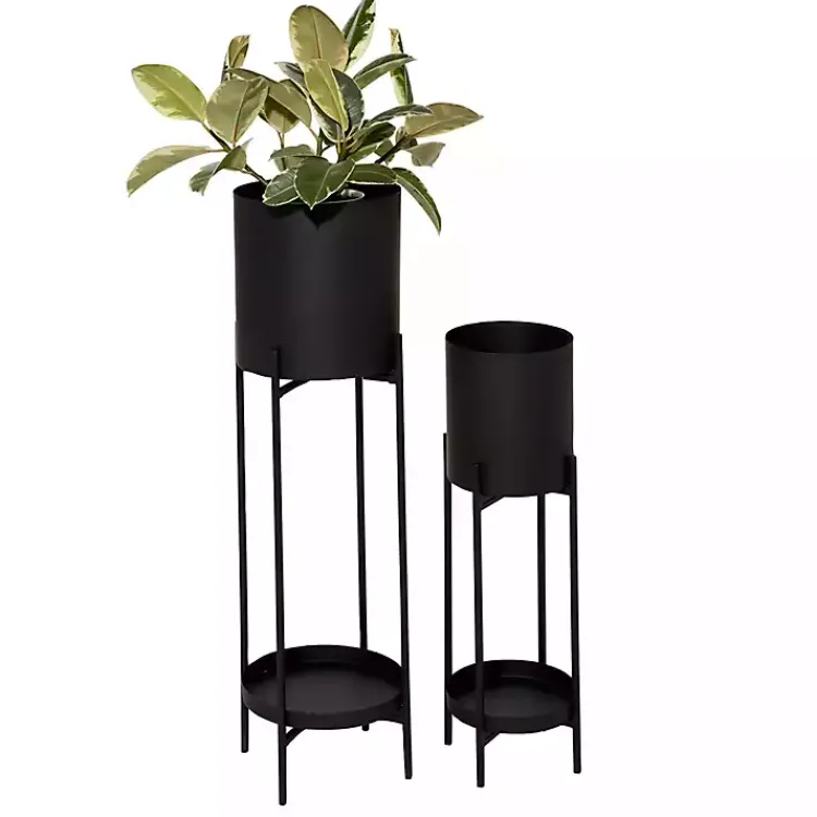 Planters-Kirklands Home Metal Plant Stands with Shelves, Set of 2 Black