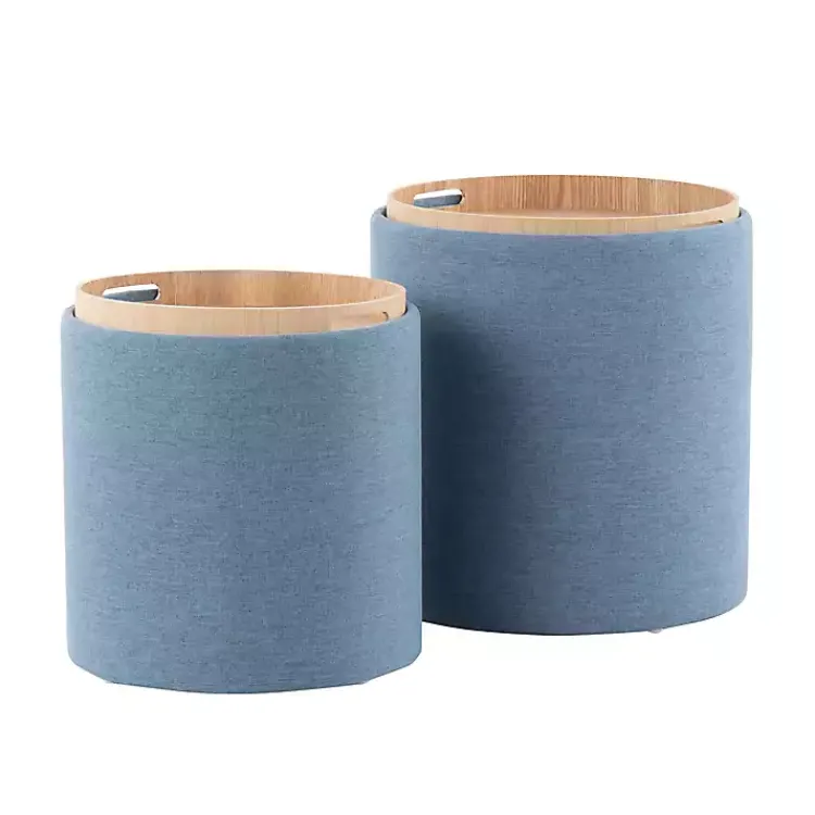 Benches & Ottomans-Kirklands Home Upholstered Ottomans with Tray Tops, Set of 2 Blue