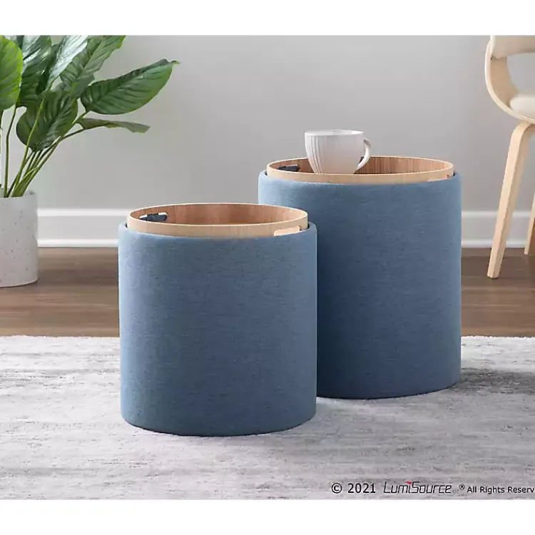 Benches & Ottomans-Kirklands Home Upholstered Ottomans with Tray Tops, Set of 2 Blue