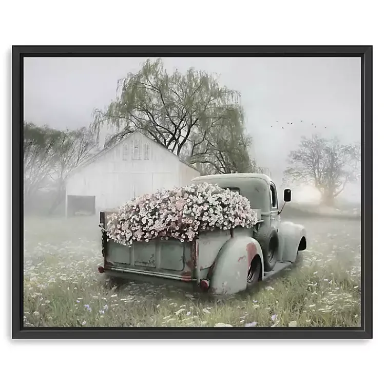 Canvas Art-Kirklands Home Sage Flower Truck Framed Giclee Canvas Art Print Green