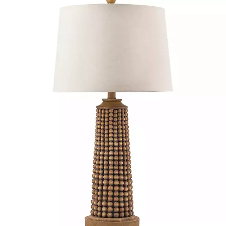 Table Lamps-Kirklands Home Natural Wood Beaded Base Table Lamp White