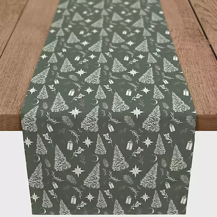 Table Linens-Kirklands Home Sage Christmas Trees Table Runner