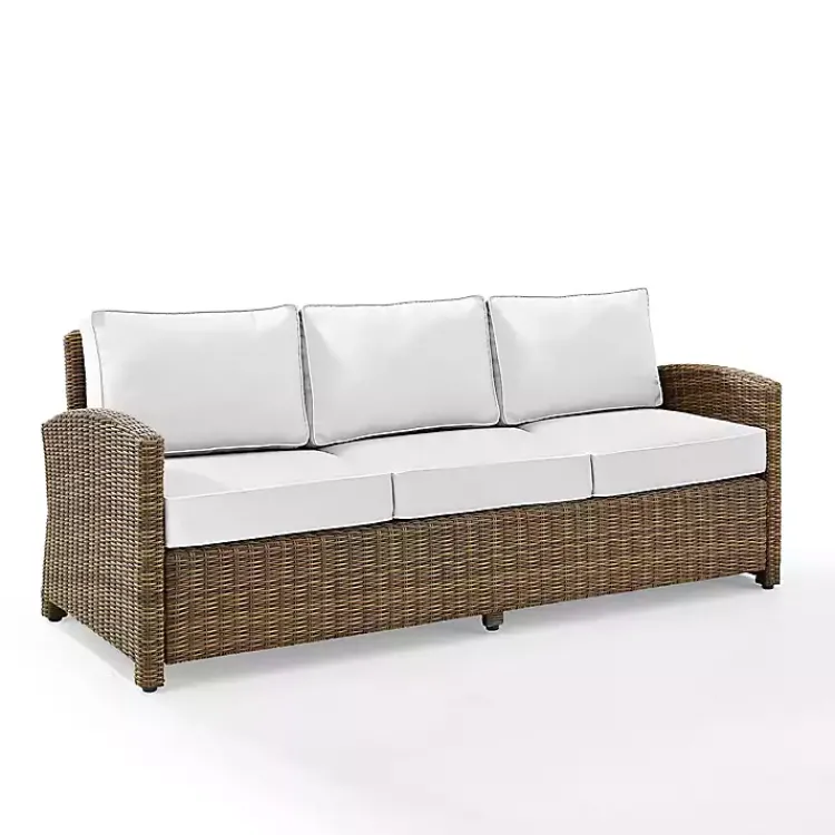 Outdoor Seating-Kirklands Home Bren Wicker Sofa with Sunbrella Cushions Brown