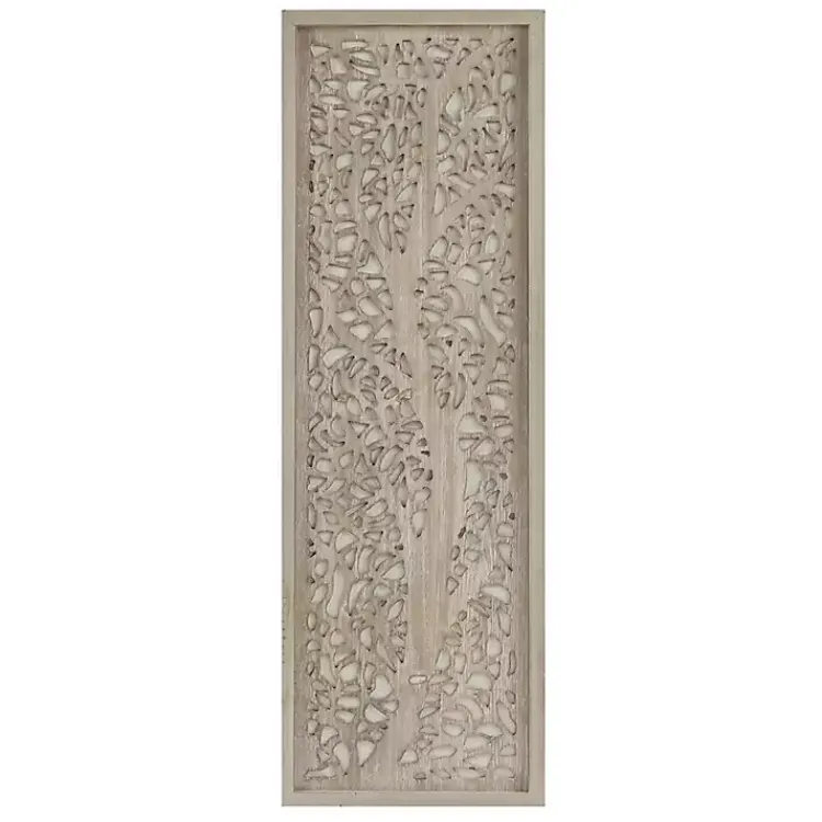 Wall Plaques-Kirklands Home Carved Wood Laurel Branches Panel Wall Plaque Tan