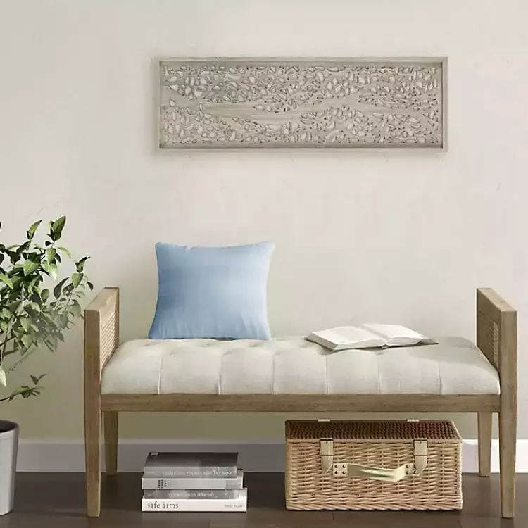 Wall Plaques-Kirklands Home Carved Wood Laurel Branches Panel Wall Plaque Tan