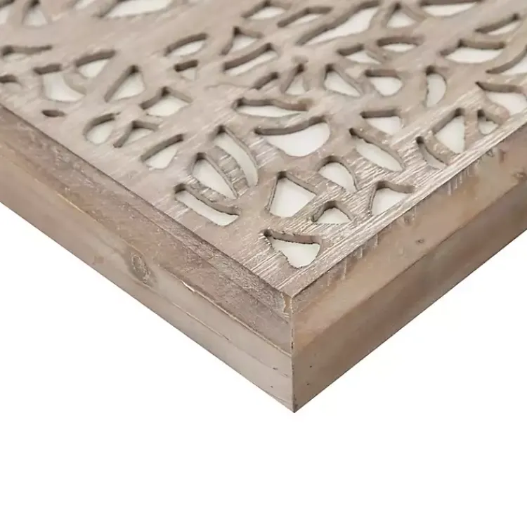 Wall Plaques-Kirklands Home Carved Wood Laurel Branches Panel Wall Plaque Tan