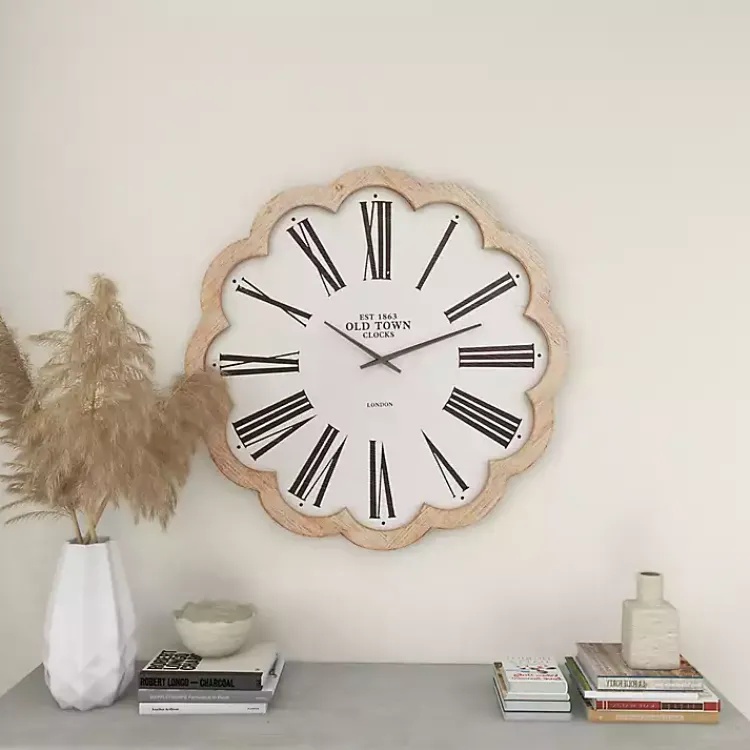 Clocks-Kirklands Home White Wood Scalloped Frame Wall Clock