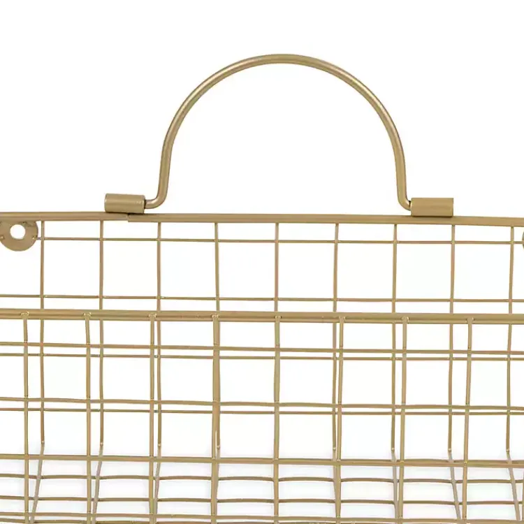 Wall Storage-Kirklands Home Gold Metal Wire Cage Wall Baskets, Set of 2