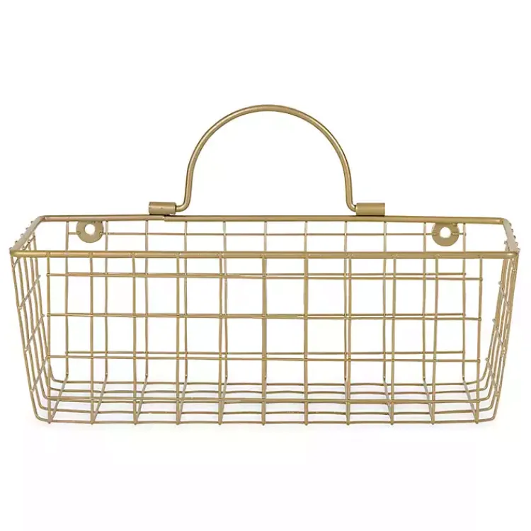 Wall Storage-Kirklands Home Gold Metal Wire Cage Wall Baskets, Set of 2