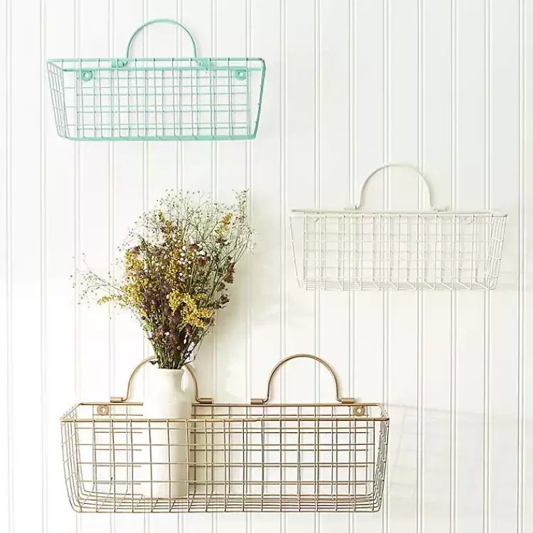 Wall Storage-Kirklands Home Gold Metal Wire Cage Wall Baskets, Set of 2