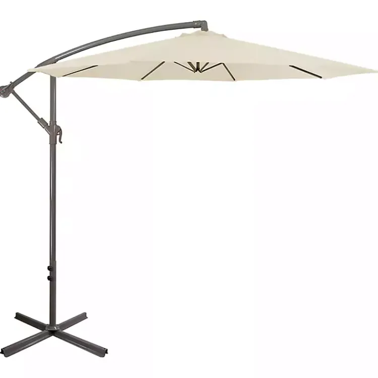 Outdoor Accent Furniture-Kirklands Home Beige Offset Hand Crank Outdoor Umbrella