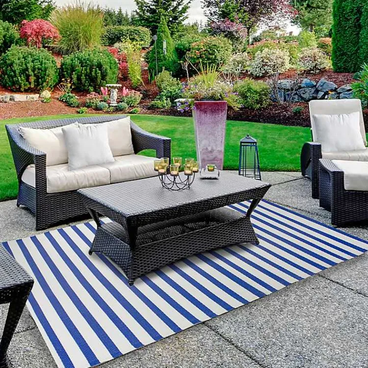 Outdoor Rugs-Kirklands Home Cerulean Stripes Outdoor Area Rug, 4x6