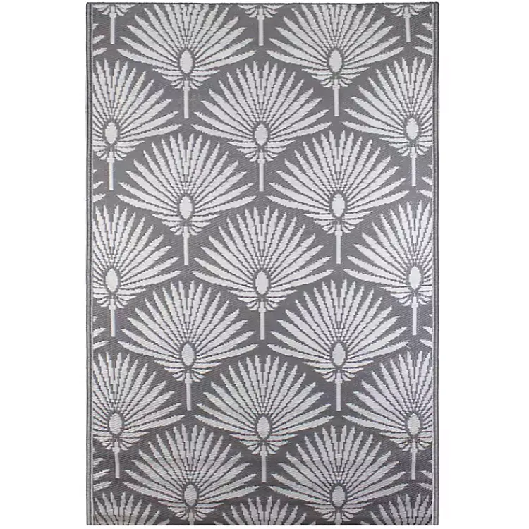 Outdoor Rugs-Kirklands Home Slate Fan Leaf Outdoor Area Rug, 4x6