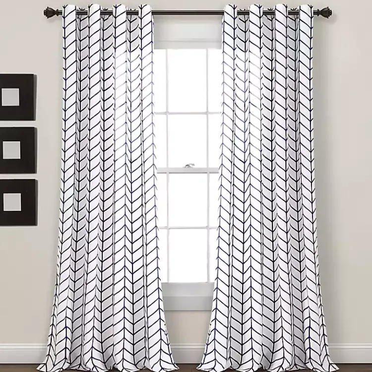 Curtains & Drapes-Kirklands Home Navy Chevron 2-pc. Panel Curtain Set, 84 in.