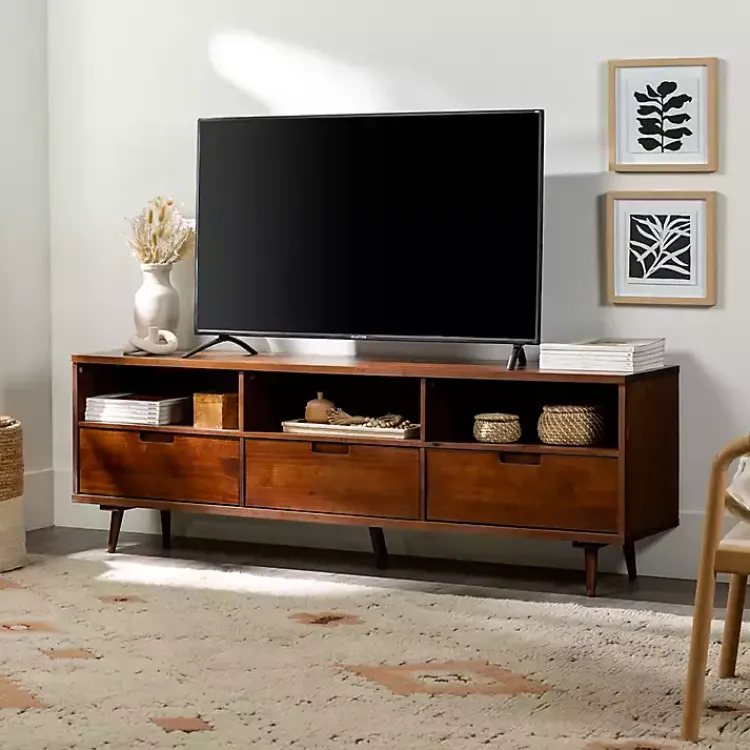 Tv Stands & Media Consoles-Kirklands Home Walnut 3-Drawer Wood TV Stand Brown