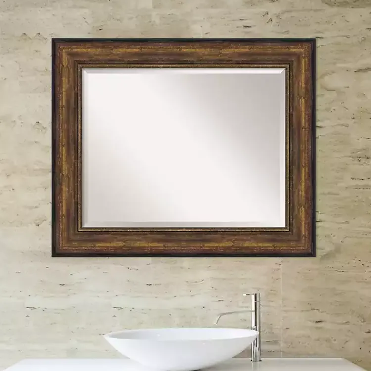 Decorative Mirrors-Kirklands Home Bronze Frame Beveled Mirror, 35.5x29.5 in.