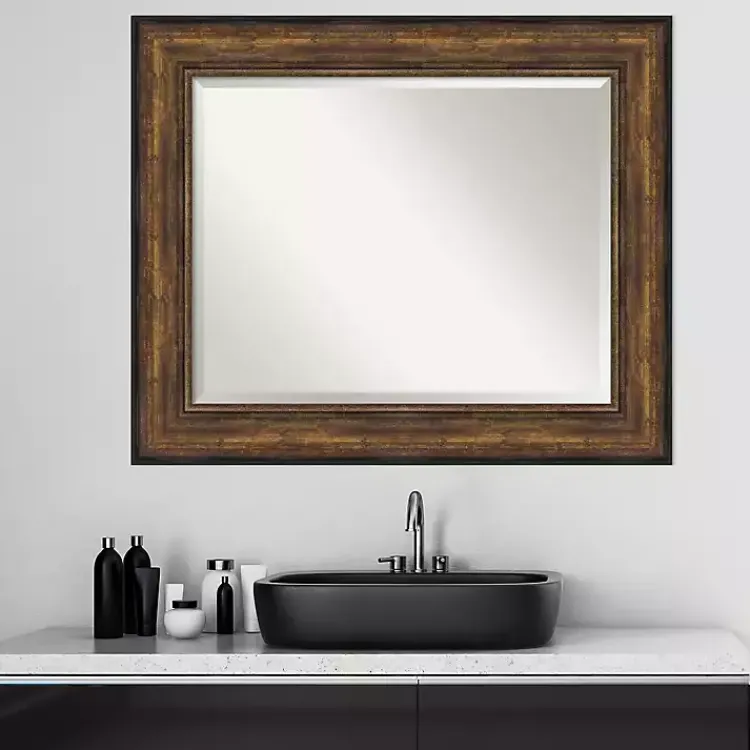 Decorative Mirrors-Kirklands Home Bronze Frame Beveled Mirror, 35.5x29.5 in.