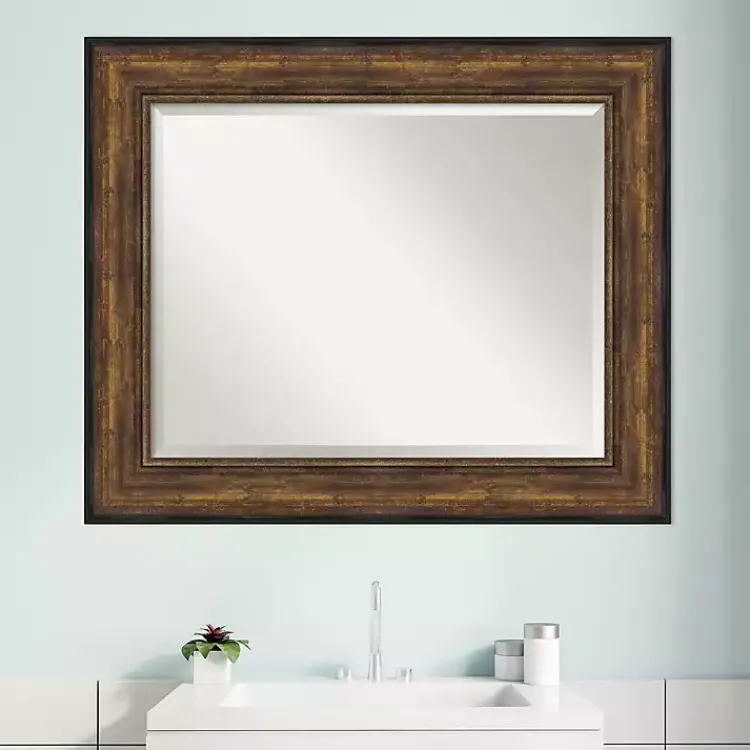 Decorative Mirrors-Kirklands Home Bronze Frame Beveled Mirror, 35.5x29.5 in.
