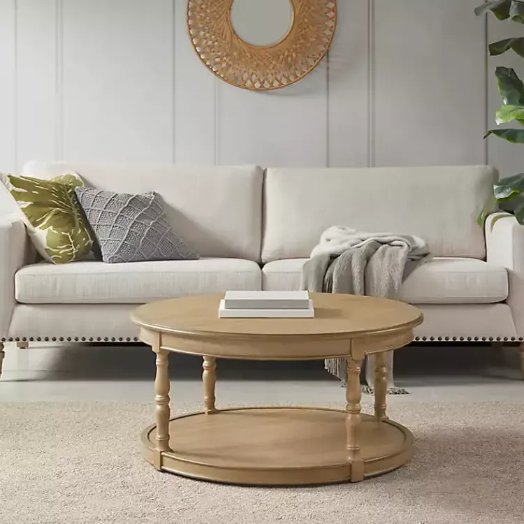 Coffee Tables-Kirklands Home Natural Wood Finish Turned Leg Round Coffee Table