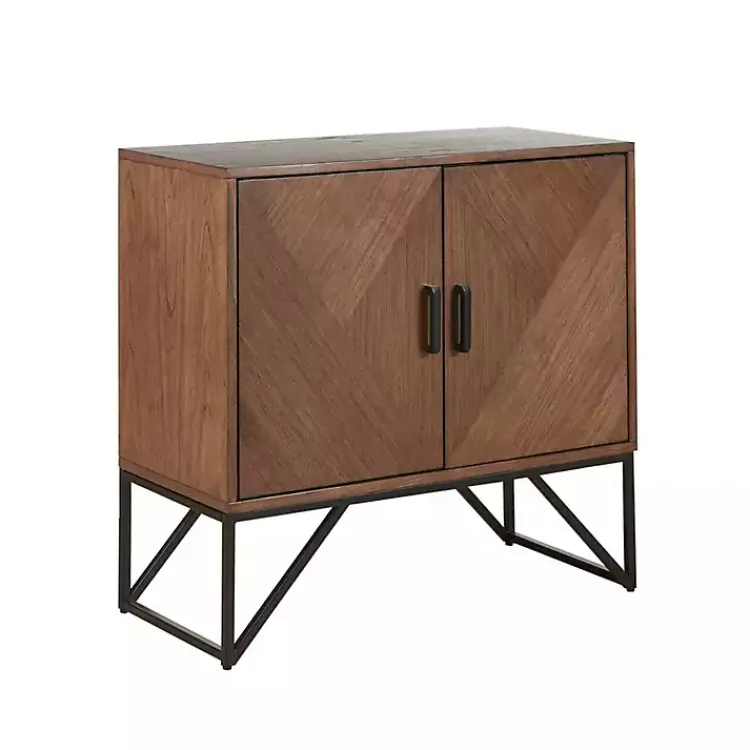 Cabinets & Sideboards-Kirklands Home Brown Wood Frame Metal Base 2-Door Cabinet