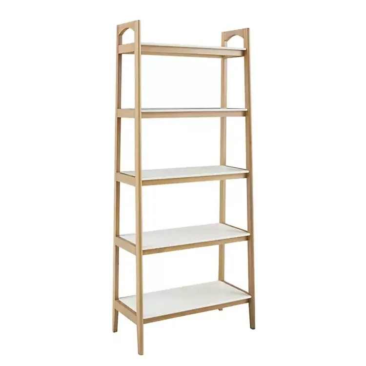 Bookshelves-Kirklands Home Off White Wood Shelves with Natural Frame Bookcase