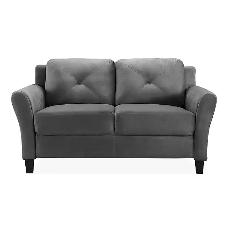 Sofas & Loveseats-Kirklands Home Dark Kelly Microfiber Rolled Arm Loveseat Gray
