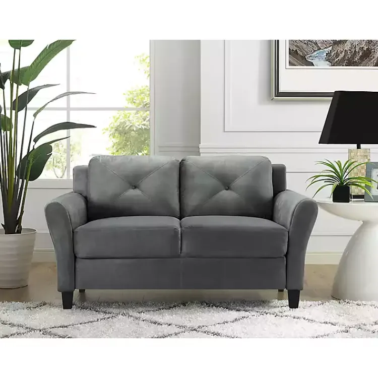 Sofas & Loveseats-Kirklands Home Dark Kelly Microfiber Rolled Arm Loveseat Gray
