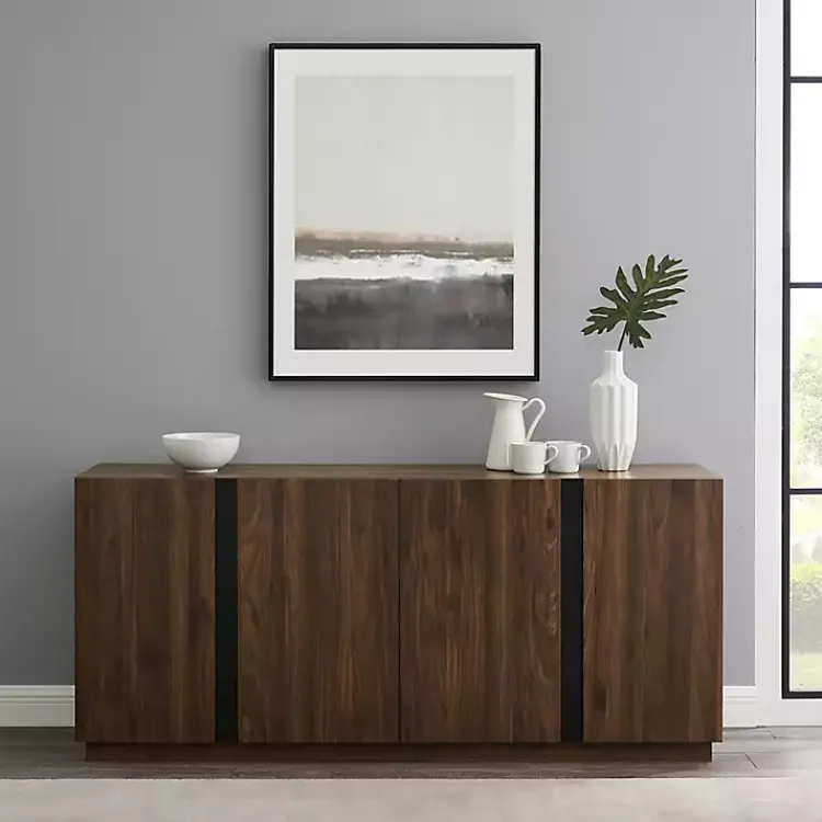 Cabinets & Sideboards-Kirklands Home Dark Walnut Wood and Black Metal Sideboard