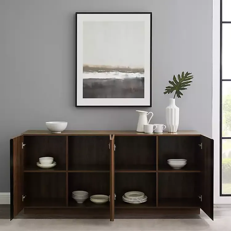 Cabinets & Sideboards-Kirklands Home Dark Walnut Wood and Black Metal Sideboard