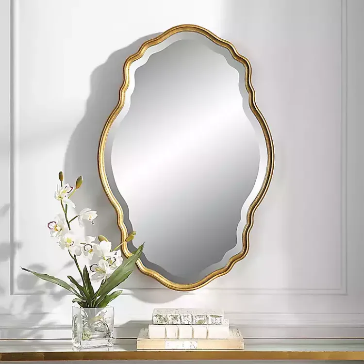 Decorative Mirrors-Kirklands Home Gold Curved Beveled Frame Mirror