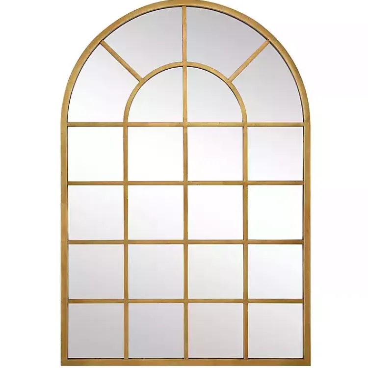Decorative Mirrors-Kirklands Home Gold Leaf Metal Windowpane Arch Frame Mirror