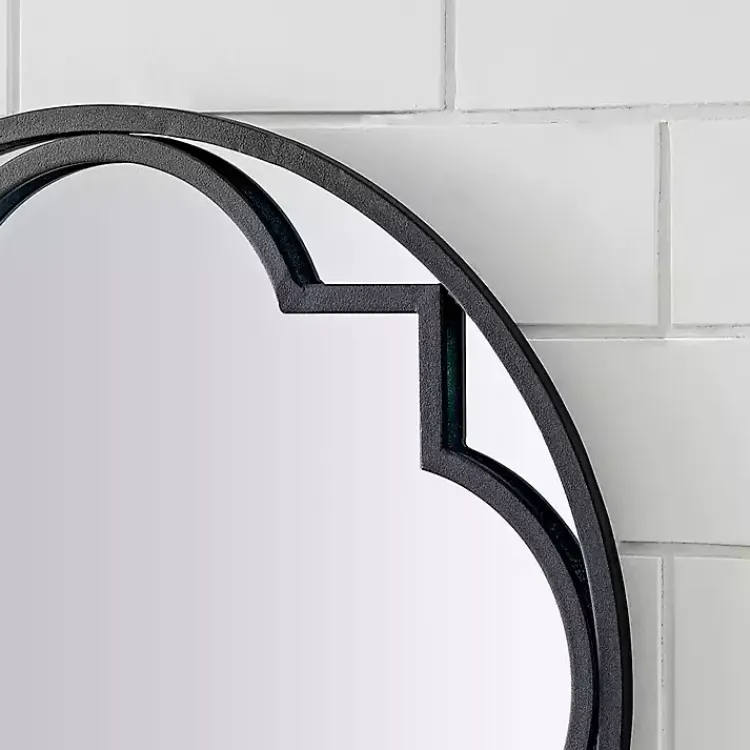 Decorative Mirrors-Kirklands Home Metal Quatrefoil Round Frame Wall Mirror Black
